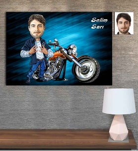 Kişiye Özel Karikatür Baskılı Ahşap Motorcu Erkek-6 30x40