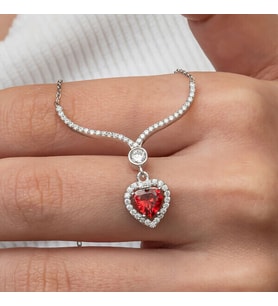 Kristal Zirkon Taşlı Kalp 925 Ayar Gümüş Kadın Kolye