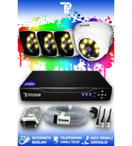 PICAM 4 Kameralı Kare 1 İç Kamera Set HDD'siz Full HD Renkli Gece Görüşlü Güvenlik Kamerası Sistemi