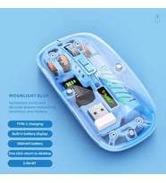Şeffaf Mouse Kablosuz Mouse Fare Şarjlı Bluetooth Wireless Çift Modlu Sessiz 5 Tuşlu DPI Kontrol (Mavi)