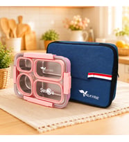 Valkyrie 304 Paslanmaz Çelik 4 Bölmeli Pembe Lunch Box Termal Çantalı – Sızdırmaz Beslenme Kabı, Çatal Kaşık Dahil