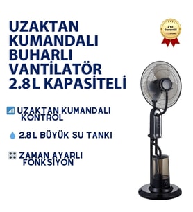Uzaktan Kumandalı 2.8 L Buharlı Vantilatör Nemlendirici Fan Ultra Sessiz Tekerlekli Zaman Ayarlı