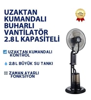 Uzaktan Kumandalı 2.8 L Buharlı Vantilatör Nemlendirici Fan Ultra Sessiz Tekerlekli Zaman Ayarlı