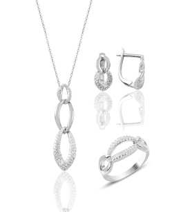 Söğütlü Silver Gümüş zincir modeli zirkon taşlı üçlü set