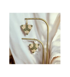 Üçgen Bijüteri Küpe, Yeşil, Gold, Krem, Miyuki, Sallantılı Küpe, Özel Tasarım Küpe, Hediye