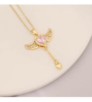 Kadın Paslanmaz Çelik Gold Zirkon Taşlı Kanatları Hareket Edebilen Sevgi Meleği Kolye (Gold)