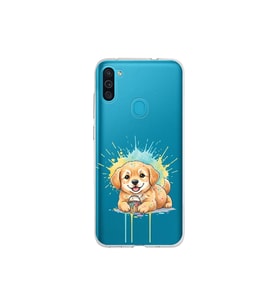 Samsung Galaxy M11 ile Uyumlu Splash Köpek Tasarımlı Şeffaf Silikon Kılıf