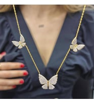 3 Lü Kelebek Gold Kaplama 925 Ayar Gümüş Kolye (Karışık)