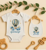 Pia Baby Premium %100 Pamuk İsme Özel Organik Baskılı Çıtçıtlı Bebek Body Ve Önlük 5058-20 (Ekru)
