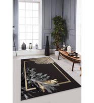 Siyah Gold Modern Klasik Kaymaz Tabanlı Dekoratif Halı RV355 - 100 x 160 cm
