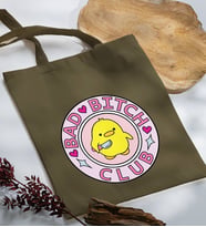BK Gift Bad Bitch Club Tasarımlı Haki Kumaş Bez Çanta, Baskılı Omuz Çantası, Alışveriş Çantası, Arkadaşa Hediye-1