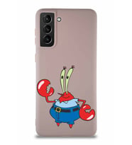 Samsung Galaxy S21 Plus Soft Premier Kapak Bay Yengeç Tasarımlı Silikon Kılıf - Pudra (Şeffaf)