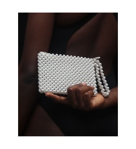 Wristlet İnci Çanta, Mıknatıs Çıt Çıtlı Saplı El Çantası (Beyaz)