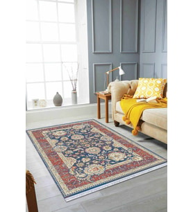 Çok Renkli Çerçeveli Dokuma Pamuk Taban Kaymaz Kilim KLM285