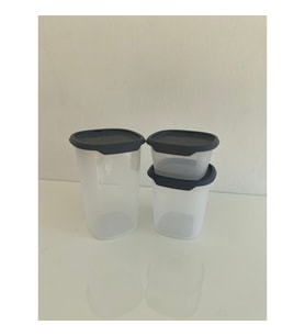 Tupperware Tek Dokunuş Kare 3lü Kuru Gıda Saklama Kabı 1.25ML,810ML,370ML (Beyaz)