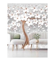 Dreamwall 3D Çiçekli Ağaç Desenli Silinebilir Sağlıklı Tekstil Duvar Kağıdı (Beyaz-Gri)