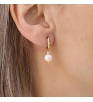 925 Ayar Gümüş Creamrose Tatlısu İncisi Küpe-7mm (Gold)