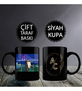 Siyah Kişiye Özel Fotoğraflı Baş Harfli Kupa Bardak