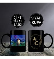 Siyah Kişiye Özel Fotoğraflı Baş Harfli Kupa Bardak