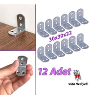 12 Adet Mobilya Eşya Dolap Duvar Sabitleyici Köşe Bağlantı L Demir Gönye Deprem Güvenliği 30x30x22mm (Krom)