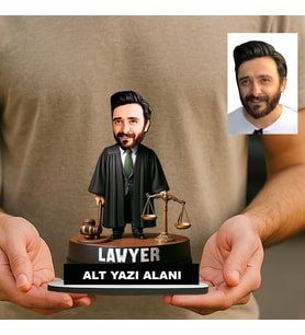 Kişiye Özel Avukat Karikatürlü 18 cm MDF Masaüstü Biblo - Avukat Hediyesi Avukata ve Hukukçuya Hediye