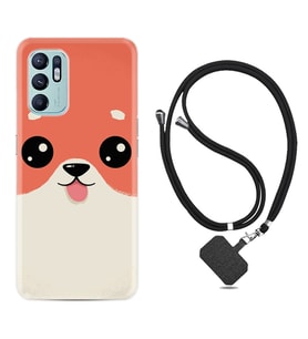 Oppo Reno 6 Kılıf Silikon Boyun Askılı İpli Desenli Silikon Sevimli Köpek 1731