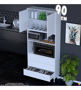 Eliusta Defne 90 cm Fırın Uyumlu 3 Çekmeceli Çok Amaçlı Mutfak Kiler Banyo Organizer Çocuk Odası Dolabı