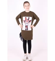 Toontoy Kız Çocuk Zürafa Baskılı Elbise (Haki)