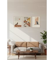 Minimalist Çatı Güvercinleri 3’lü Ahşap Çerçeveli Tablo Seti