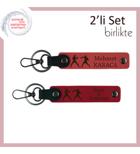 Ringde Savaşanlara Yakışır, Combat Temalı, İsme Yazılabilir Deri Anahtarlık, Nar Çiçeği-Kırmızı