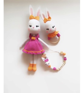 Bayan Tavşan Yenidoğan Seti Amigurumi Organik Oyuncak
