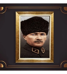 Altın Varaklı Çerçeveli Paspartulu Atatürk Tablo nl02A661 (Gold)
