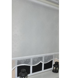 Çift Mekanizmalı Kirli Beyaz Damask Tül Perde ve Ekru Stor Perde STB45252-V01