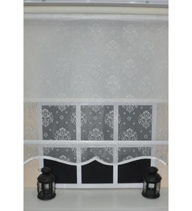 StorBurada Çift Mekanizmalı Kirli Beyaz Damask Tül Perde ve Ekru Stor Perde STB45252-V01