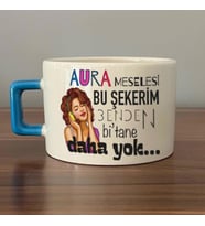 Aura Meselesi Bu Şekerim Baskılı Mavi Kulplu C Fincan