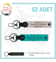 Yol Arkadaşlarına Özel, İsim Plaka ve A Rh (+) Kan Grubu Yazılı x2 Anahtarlık, Pudra-K Turkuaz-Ysl