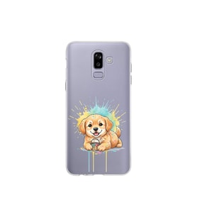 Samsung Galaxy J8 ile Uyumlu Splash Köpek Tasarımlı Şeffaf Silikon Kılıf