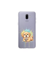 Samsung Galaxy J8 ile Uyumlu Splash Köpek Tasarımlı Şeffaf Silikon Kılıf