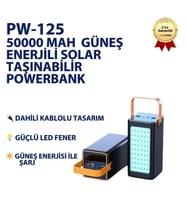 50000 mAh Solar Powerbank Güneş Enerjili Dahili Kablolu LED Fenerli Taşınabilir Şarj Cihazı