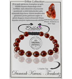 Sertifikalı Gerçek Hematit - Kahverengi Dumanlı Kuvars Taşı Bileklik - Ayarlamalı (Çok Renkli)