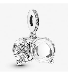 Nur Silver Büyütülmüş Yıldız Çift Sallantılı Gümüş Charm NUR-CM00341