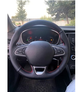 Megane 4 İcon Araca Özel Direksiyon Kılıfı (Nokta Karbon Kırmızı İp)