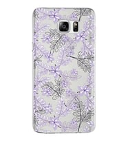 Samsung Galaxy Note 5 Kapak Floral Lila Tasarımlı Şeffaf Silikon Kılıf