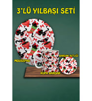 Yılbaşı Temalı 3'lü Bilek Destekli Mousepad Kupa Ve Bardak Altlığı Seti