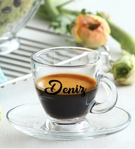 BK Gift Kişiye Özel İsimli DTF Cam Espresso Fincanı, Sevgiliye Hediye, Arkadaşa Hediye, Doğum  Günü Hediyesi