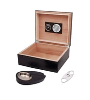 Falconetti Küçük Mat Siyah Humidor Puro Kutusu Küllük Makas Seti rd26