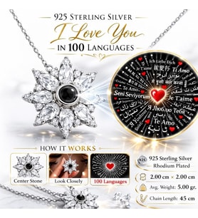 925 Ayar Gümüş 100 Dilde Seni Seviyorum Lotus Kadın Kolye