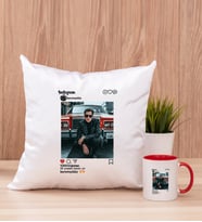 Kişiye Özel İnstagram Tasarım Fotoğraflı Kare Yastık ve Kırmızı Kupa