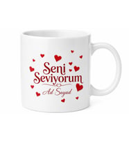 Kırmızı Kalpli Seni Seviyorum İsimli Romantik Sevgili Kupası Hediye Bardak