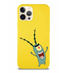 Apple iPhone 12 Pro Soft Premier Kapak Plankton Tasarımlı Silikon Kılıf - Sarı (Şeffaf)